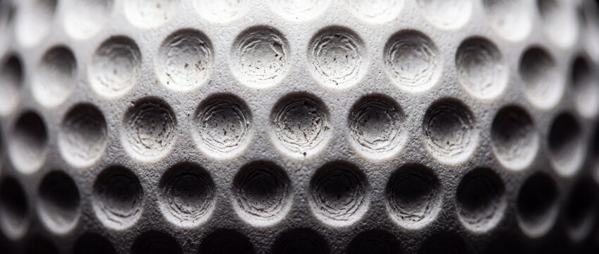 Close-up macro view of the dimpled surface texture on a white golf ball showing intricate details and shadows