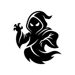 Obraz premium Dark hooded figure silhouette with glowing eyes and outstretched hand