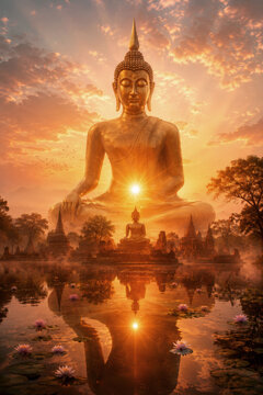 buddha statue at sunset