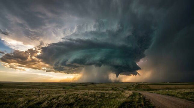 Menacing Supercell Thunderstorm with Rotating Mesocyclone Cloud