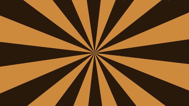Retro sunburst background with rotating brown and orange rays. Vintage circus style radial burst loop. Abstract geometric sunbeam motion graphic.