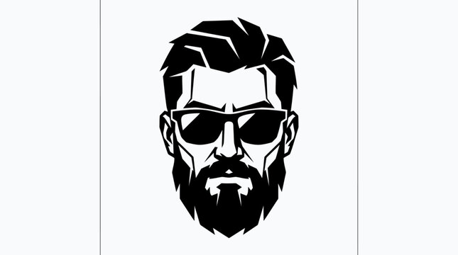 Stylish bearded man wearing sunglasses black and white portrait.