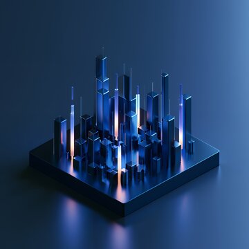 Abstract geometric cityscape with glowing lights