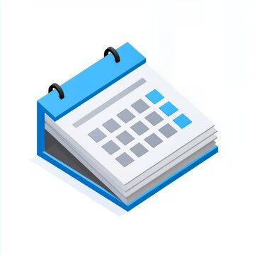 Isometric desk calendar with blue binder and grey squares