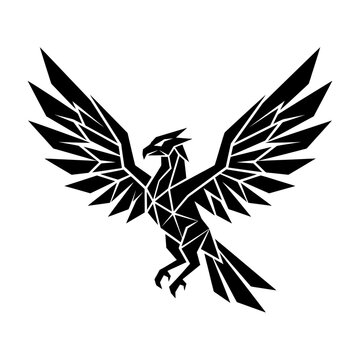 Geometric bird of prey silhouette with wings spread in flight