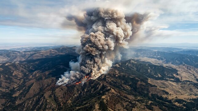 Massive Pyrocumulus Smoke Plume Rising From Forest Wildfire
