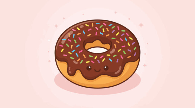 Donut with a smiling face and vibrant sprinkles is depicted in this cute and cheerful graphic illustration for a fun bakery concept.