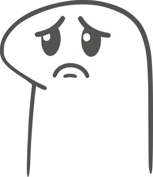 Comical simplistic linear vector character looking tired, sad, discouraged, and completely unmotivated