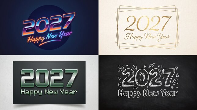 Set of four creative happy new year 2027 greeting card designs
