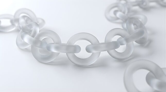 Frosted glass chain links arranged on a white background for design