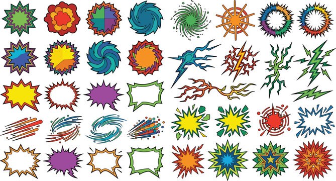 Colorful Comic Burst and Energy Shapes Vector Set for Dynamic Graphic Designs