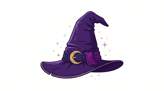 Purple witch hat with glowing stars and moon buckle