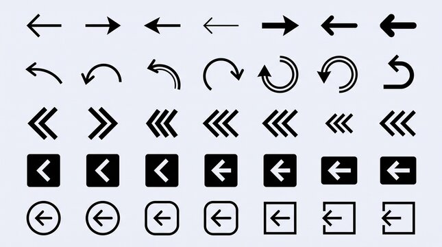 Black arrow icons set for digital interface and web navigation