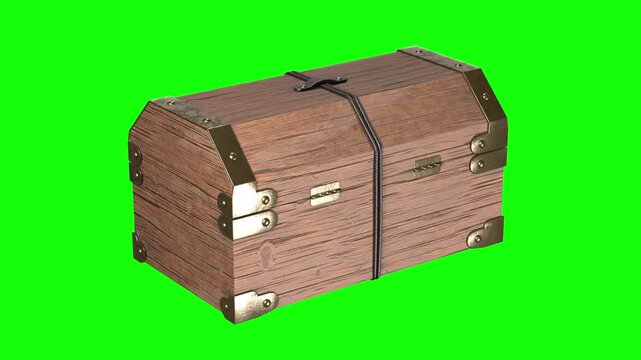 Vintage Wooden Gift Chest Rotating on Green Screen Turntable Animation