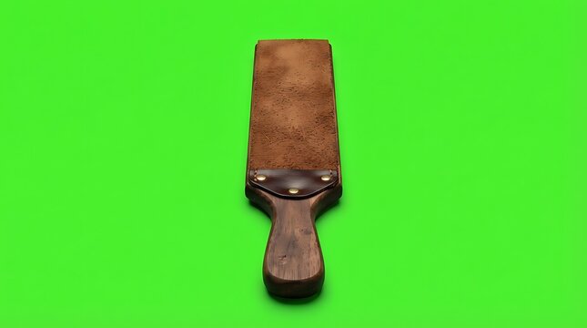 A vintage wooden leather razor strop for sharpening straight blade razors