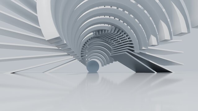 Parametric Spiral Twisting Walkway Corridor Interior White Architectural Helix Ramp