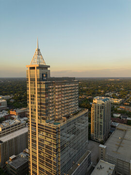 Raleigh, NC - USA - 8-28-2026: The PNC tower in downtown Raleigh, with office space, luxury high rise condos and ground floor retail