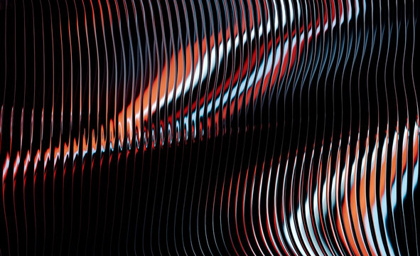 3d render of an abstract metallic wavy linear ribbed alouminium  for creative background in advertising, music cover, event flyer.