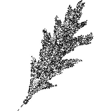 Leaf with retro photocopy stipple effect, for grunge punk y2k collage design. Vector illustration in vintage halftone dot dither design for banner or poster