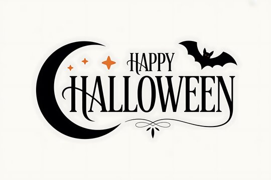 Happy halloween festive typography with crescent moon pumpkin and spooky bat illustration