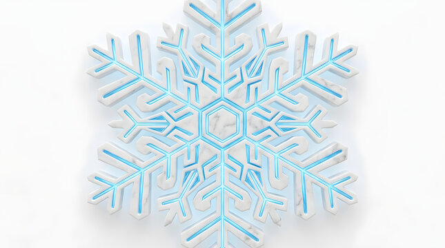 Elegant white marble snowflake with glowing blue light interior accents