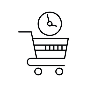Shopping Cart with Clock Vector Icon,  Fast Delivery Online Shopping and Time Management vector illustration.