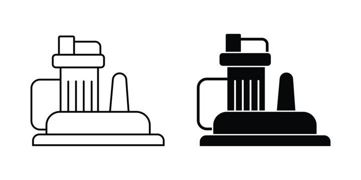 Sump Pump Icon Set. Outline and Solid Styles for Plumbing Drainage and Water Management on white background.