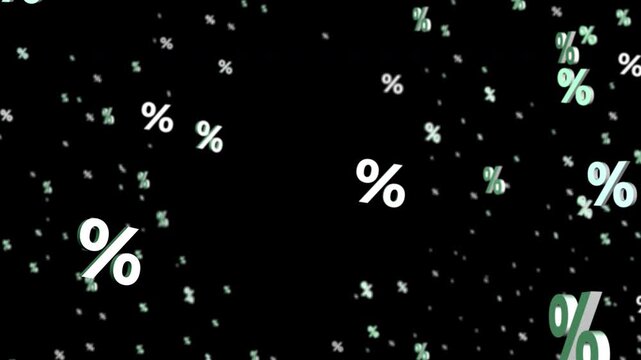 Percentage Sign Rain Alpha Channel Finance Motion Graphic Percentage signs fly float on transparent background. Sale campaigns discounts financial data interest rates taxes taxes inflation business gr