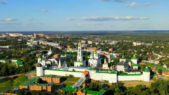 Sergiev Posad, Russia. The Trinity-Sergius Lavra is the largest male monastery of the Russian Orthodox Church with a long history. Located in the center of the city of Sergiev Posad. Sunset light. Dr