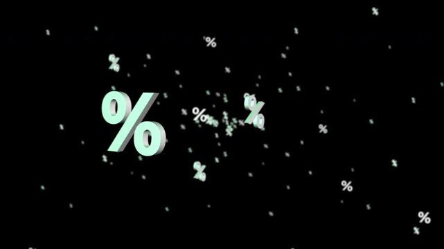 Percentage Signs FLOATING Alpha Channel Discount Overlay Animated 3D percentage signs float move through space on transparent background alpha. Useful for discounts sales finance interest rates taxes 