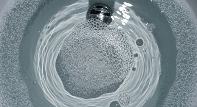 Water Swirling Down A Drain With Bubbles Creating A Dynamic Vortex Effect