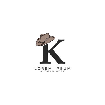 Letter K Logo with a Cowboy Hat. Alphabet K with modern Design Stetson Hat Icon