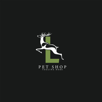 Letter L Logo with Deer Art. Alphabet L wildlife Icon Design