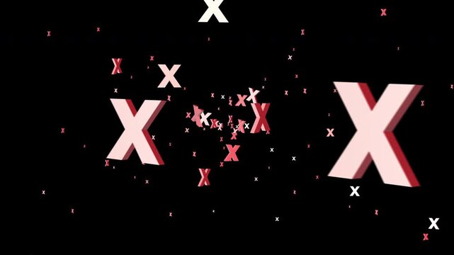 Animated X marks float move through space on transparent background with alpha channel. Error wrong answer rejection cancellation failure warning denial negative choice concepts.