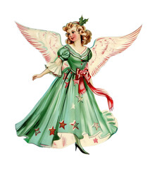 Fototapeta premium PNG Vintage angel with festive attire.