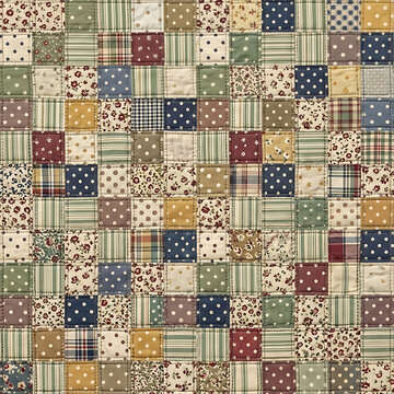 Vintage country patchwork quilt fabric texture seamless pattern background