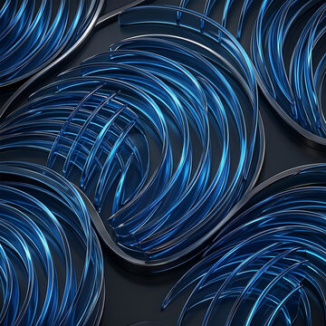 Blue curved metallic lines and wires 3D abstract technology seamless pattern background
