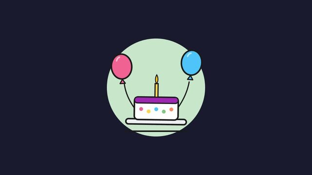 Animated Birthday Cake and Balloons Icon