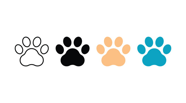 Set of four colorful animal paw prints