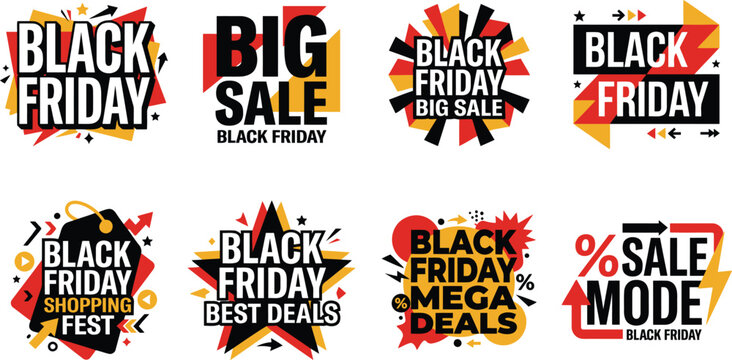 Black Friday Sale Typography Bundle, Bold Colorful Promotional Lettering Collection