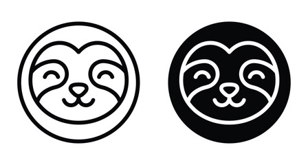 Fototapeta premium Sloth face icon set featuring minimalist line art and solid circle designs for wildlife conservation branding and cute animal graphics