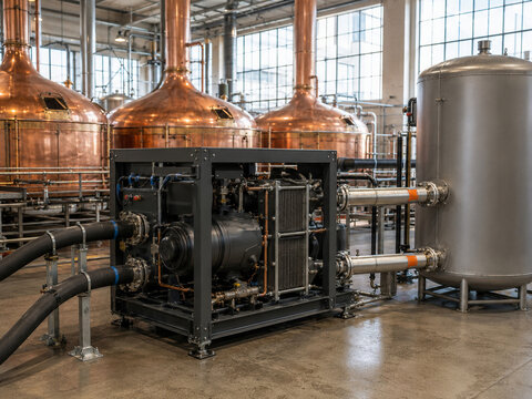 Industrial Heat Pump Recovering Waste Heat in Modern Brewery