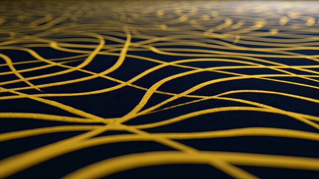 Deep blue expanse with flowing golden organic lines receding