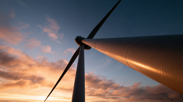 Wind Turbine Generating Clean Renewable Energy at Sunset