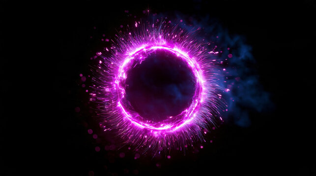 Abstract Glowing Energy Portal Ring with Sparks on Black