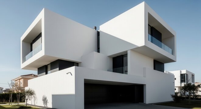 Striking Modern White Villa With Geometric Design And Outdoor Space