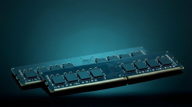 Computer RAM memory modules isolated on a dark green background