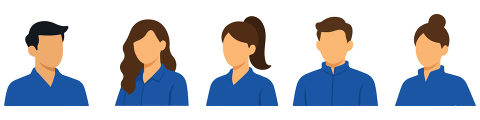Fototapeta premium Collection of flat vector avatars depicting diverse workers in blue