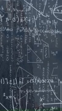Animation of mathematical equations over cityscape