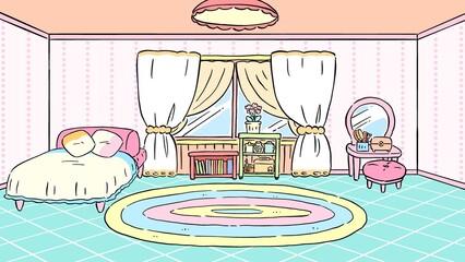 Cute pastel colored girls bedroom interior with furniture © 奈々 板垣